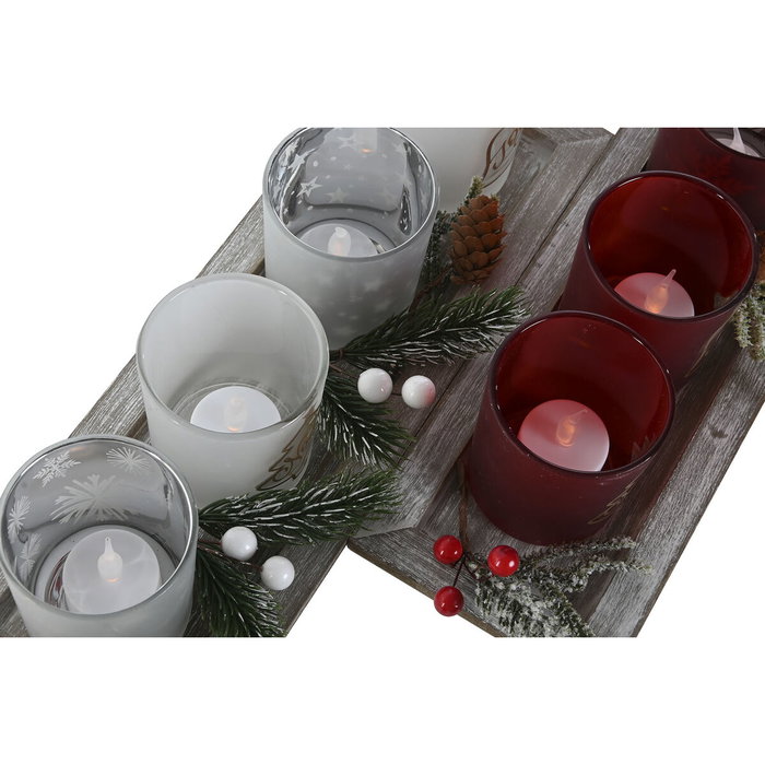 DKD Home Decor Set de 5 Portavelas LED de Cristal Rojo y Blanco