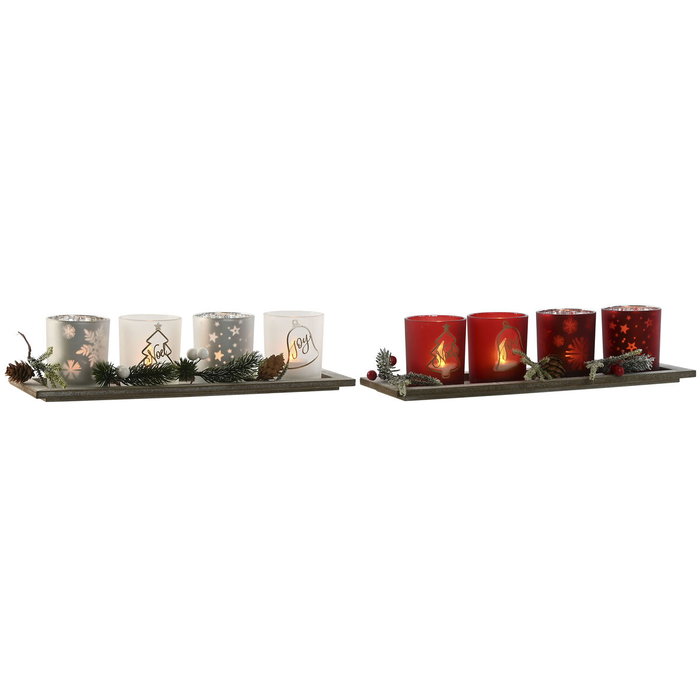 DKD Home Decor Set de 5 Portavelas LED de Cristal Rojo y Blanco