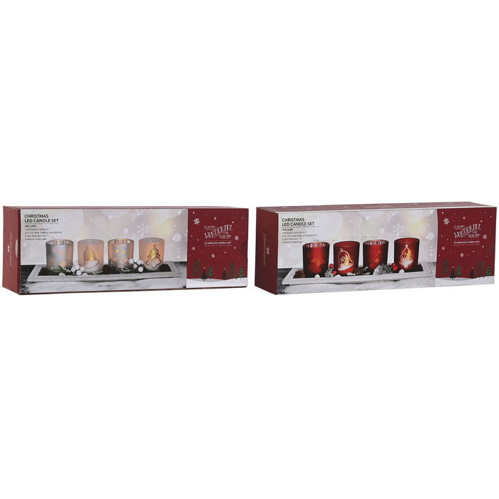 DKD Home Decor Set de 5 Portavelas LED de Cristal Rojo y Blanco