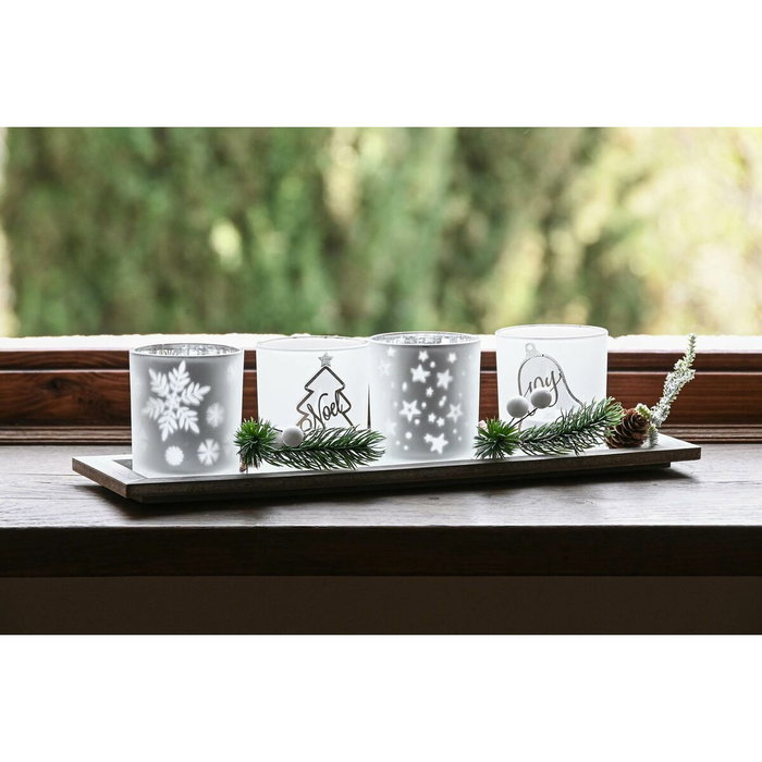 DKD Home Decor Set de 5 Portavelas LED de Cristal Rojo y Blanco