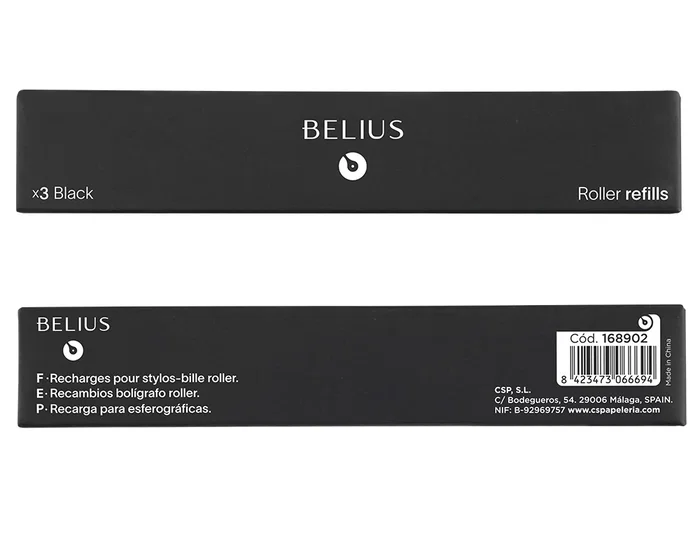 Belius Recambio Roller Negro Punta Media 0.7 mm Caja 3 Unidades Tinta Alemana