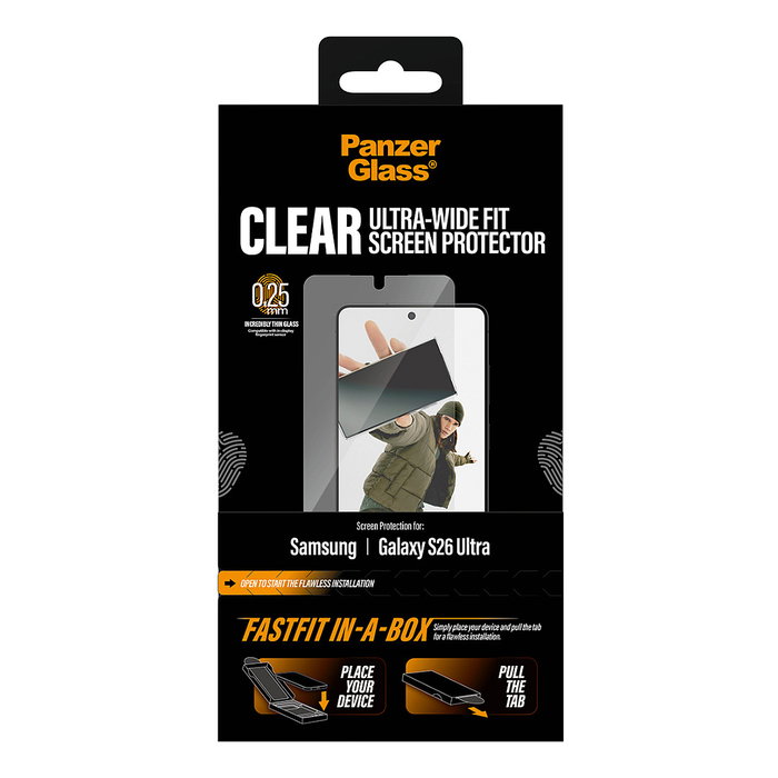 PanzerGlass Protector de Pantalla Samsung Galaxy S26 Ultra Ultra-Wide Fit FASTFIT, Transparente, Resistente Rayones y Golpes PanzerGlass Protector de Pantalla Samsung Galaxy S26 Ultra Ultra-Wide Fit FASTFIT, Transparente, Resistente Rayones y Golpes