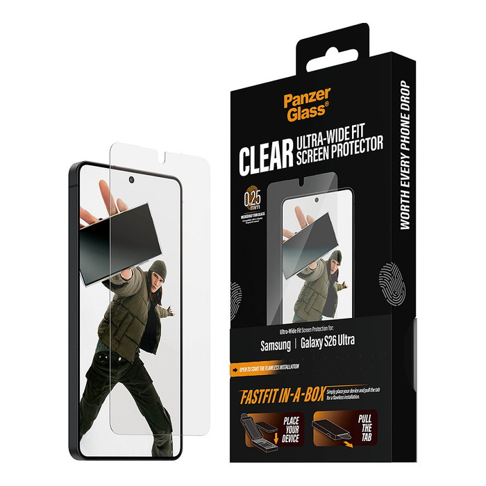 PanzerGlass Protector de Pantalla Samsung Galaxy S26 Ultra Ultra-Wide Fit FASTFIT, Transparente, Resistente Rayones y Golpes PanzerGlass Protector de Pantalla Samsung Galaxy S26 Ultra Ultra-Wide Fit FASTFIT, Transparente, Resistente Rayones y Golpes