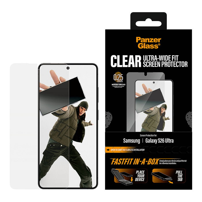 PanzerGlass Protector de Pantalla Samsung Galaxy S26 Ultra Ultra-Wide Fit FASTFIT, Transparente, Resistente Rayones y Golpes PanzerGlass Protector de Pantalla Samsung Galaxy S26 Ultra Ultra-Wide Fit FASTFIT, Transparente, Resistente Rayones y Golpes