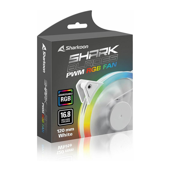 Sharkoon SHARK Blades PWM RGB Ventilador 120mm Blanco, 11 Aspas, 400-1400 RPM, 94.8 m3/h Flujo de Aire, 24.8 dB, 20 LED RGB, 3-pin + 4-pin
