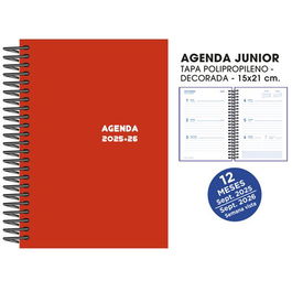 Agenda Escolar (2025-26) Senfort Junior Espiral Tapa Pvc 150X210 S/V Rojo