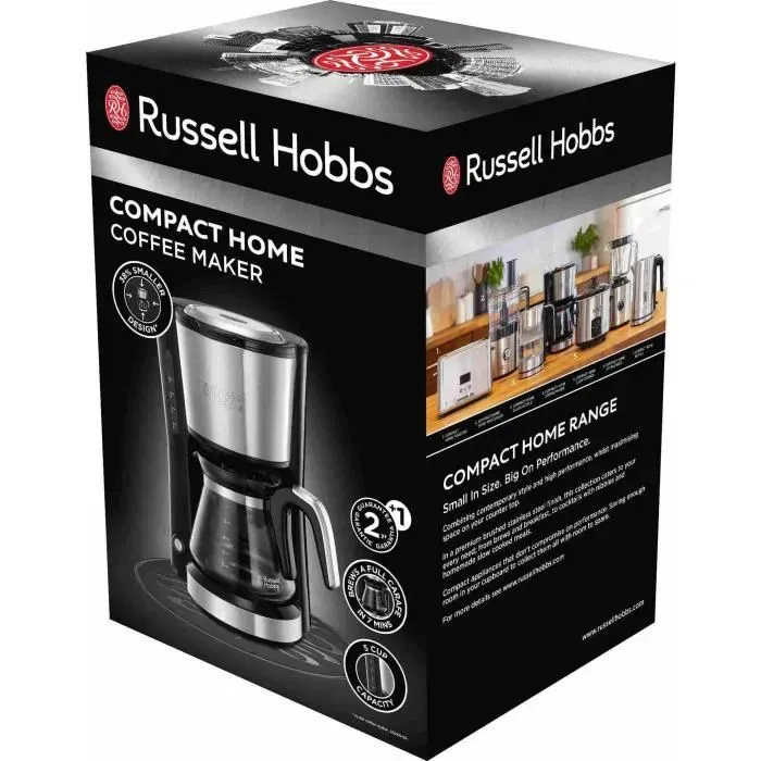 Russell Hobbs Cafetera Compacta 24210-56 de Acero Inoxidable Cepillado, 5 Tazas, 1000W