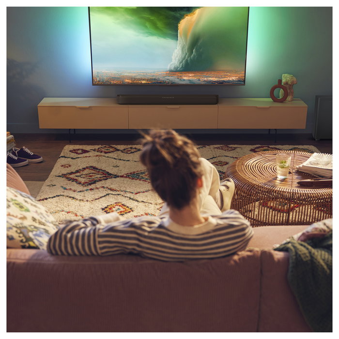 Philips TAB5309/10 Soundbar 2.1 con Subwoofer Inalámbrico, 120W, Dolby Digital/DTS, Bluetooth 5.3, HDMI ARC, Modos Ecualizador, para TV/Cine/Música - Negro