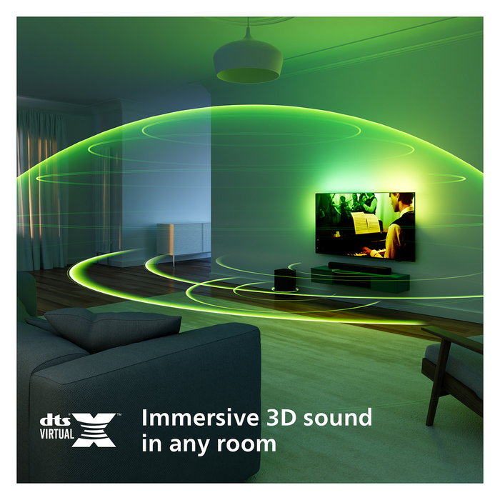 Philips TAB5309/10 Soundbar 2.1 con Subwoofer Inalámbrico, 120W, Dolby Digital/DTS, Bluetooth 5.3, HDMI ARC, Modos Ecualizador, para TV/Cine/Música - Negro