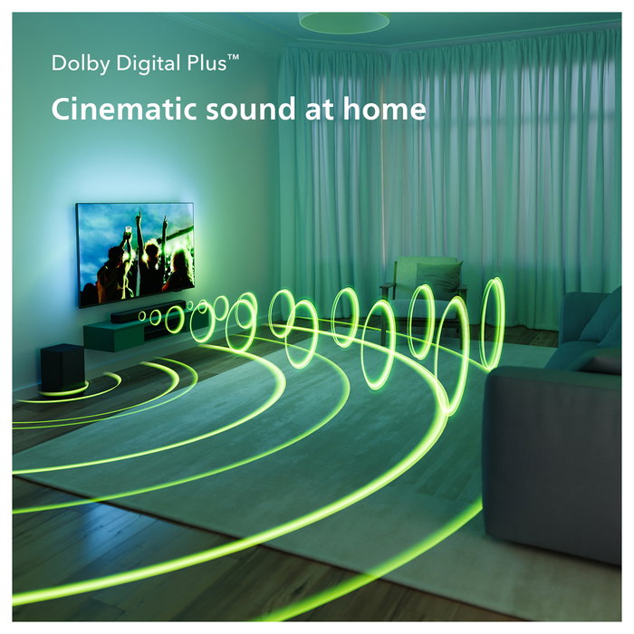 Philips TAB5309/10 Soundbar 2.1 con Subwoofer Inalámbrico, 120W, Dolby Digital/DTS, Bluetooth 5.3, HDMI ARC, Modos Ecualizador, para TV/Cine/Música - Negro