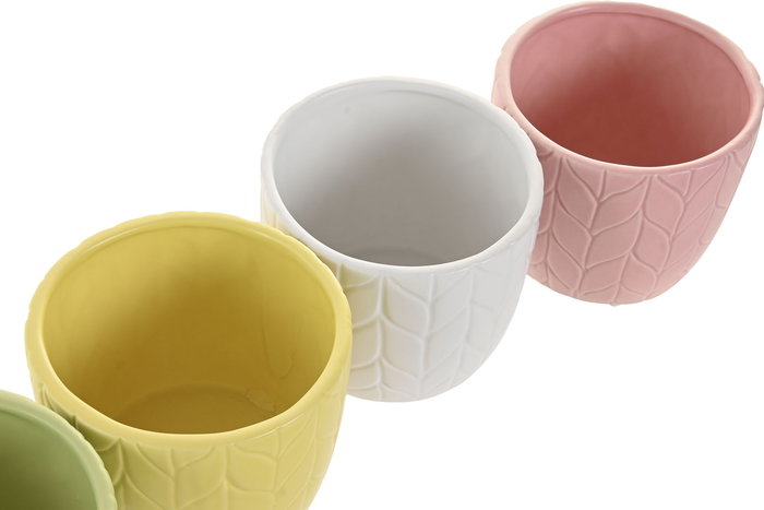 DKD Home Decor Maceta Shabby Amarillo Azul Blanco Rosa Dolomita 12 x 10 x 12 cm (6 Unidades)