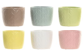 DKD Home Decor Maceta Shabby Amarillo Azul Blanco Rosa Dolomita 12 x 10 x 12 cm (6 Unidades)