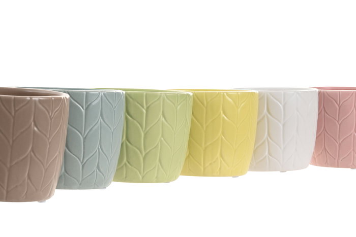 DKD Home Decor Maceta Shabby Amarillo Azul Blanco Rosa Dolomita 12 x 10 x 12 cm (6 Unidades)