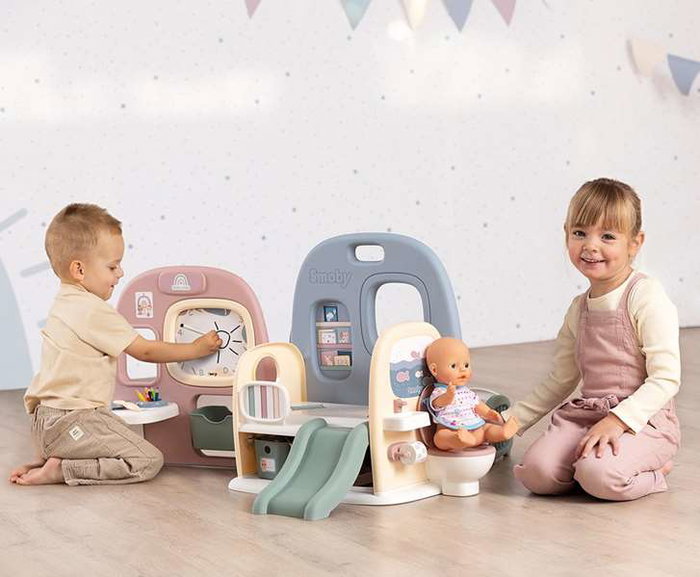 Smoby Guardería Baby Care con 5 áreas de juego y 27 accesorios