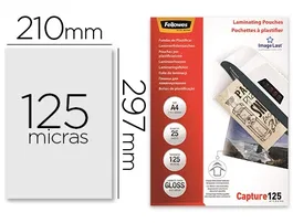 Fellowes Bolsas de Plastificar Brillo Din A4 125 mc Pack 25 Unidades