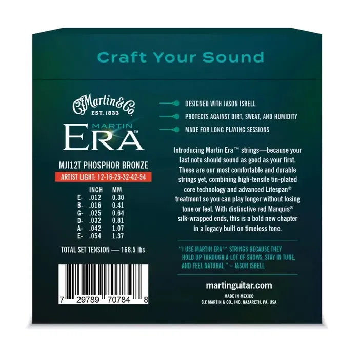 Martin Guitar Strings Acústicas Martin Era Phosphor Bronze 12-54 con Tratamiento Lifespan y Entorchados Rojos Marquis