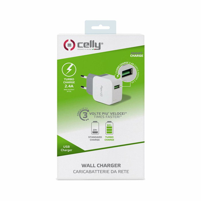 Celly Cargador de Pared 1 USB 2.4A Blanco Celly Cargador de Pared 1 USB 2.4A Blanco