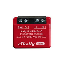 Shelly 1PM Mini Gen. 3 - Relé Inteligente WLAN/BT, 1 Canal, Montaje Empotrado, 8A/2000W, Compatible con Alexa y Google Assistant, Blanco