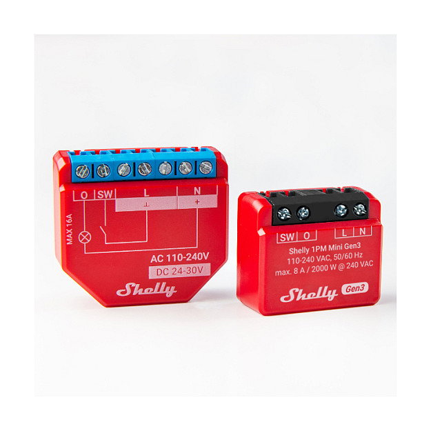 Shelly 1PM Mini Gen. 3 - Relé Inteligente WLAN/BT, 1 Canal, Montaje Empotrado, 8A/2000W, Compatible con Alexa y Google Assistant, Blanco