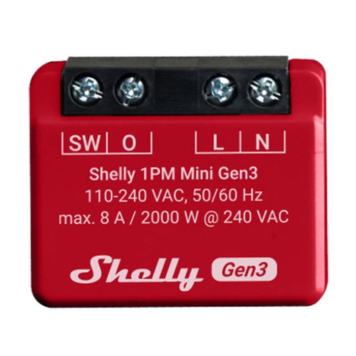 Shelly 1PM Mini Gen3 Interruptor Inteligente 1 Canal Rojo Shelly 1PM Mini Gen3 Interruptor Inteligente 1 Canal Rojo