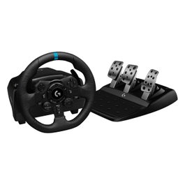 Logitech G923 Volante y Pedales con Force Feedback, PC, PS4, PS5, Cuero y Aluminio, Cableado