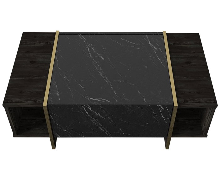 Hanah Home Veyron Set 2 Muebles de Salón de Tablero de Partículas Melamina Negro y Dorado Mesa TV Consola