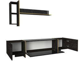 Hanah Home Veyron Set 2 Muebles de Salón de Tablero de Partículas Melamina Negro y Dorado Mesa TV Consola