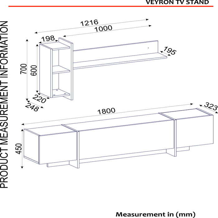 Hanah Home Veyron Set 2 Muebles de Salón de Tablero de Partículas Melamina Negro y Dorado Mesa TV Consola