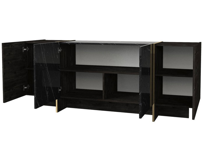 Hanah Home Veyron Set 2 Muebles de Salón de Tablero de Partículas Melamina Negro y Dorado Mesa TV Consola