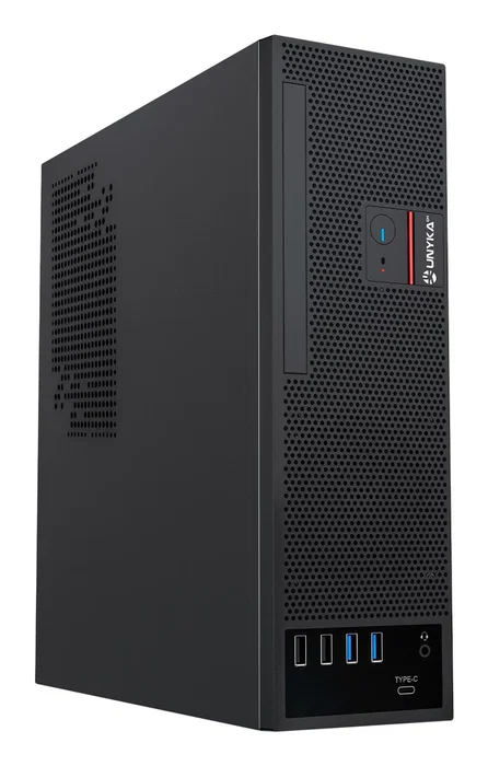 Unykach Caja SFF UK3006 8L Slim para Placas Micro-ATX/Mini-ITX, con Fuente FLEX 150W Incluida, 2x USB 3.0, 1x USB-C, Bahía ODD y Soporte para Gráficas de 22 cm - Color Negro