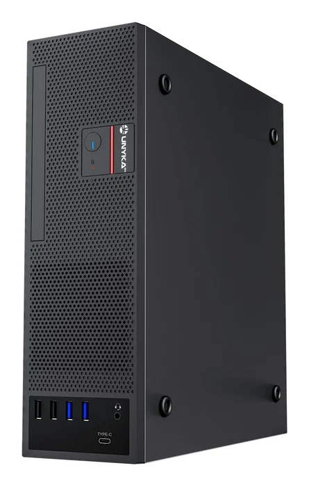 Unykach Caja SFF UK3006 8L Slim para Placas Micro-ATX/Mini-ITX, con Fuente FLEX 150W Incluida, 2x USB 3.0, 1x USB-C, Bahía ODD y Soporte para Gráficas de 22 cm - Color Negro