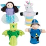 Roba - Juego de 4 marionetas de mano Hada, Unicornio, Dragón y Caballero - Verde, Azul, Turquesa - ROB4005317312170