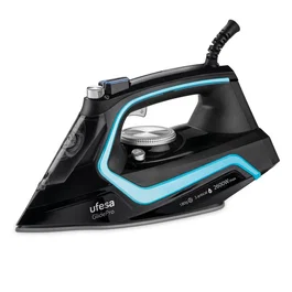 Ufesa PV2600 GlidePro Plancha de Vapor-Seco con Suela Cerámica 2600W, Vapor Continuo 35 g/min y Golpe de 180g, Función Autolimpieza y Vapor Vertical, Negro