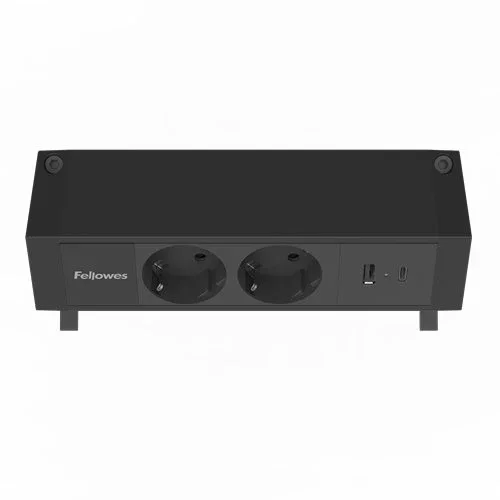 Fellowes Regleta de Sobremesa 100137182 con 2 Tomas y 2 Puertos USB, Negro
