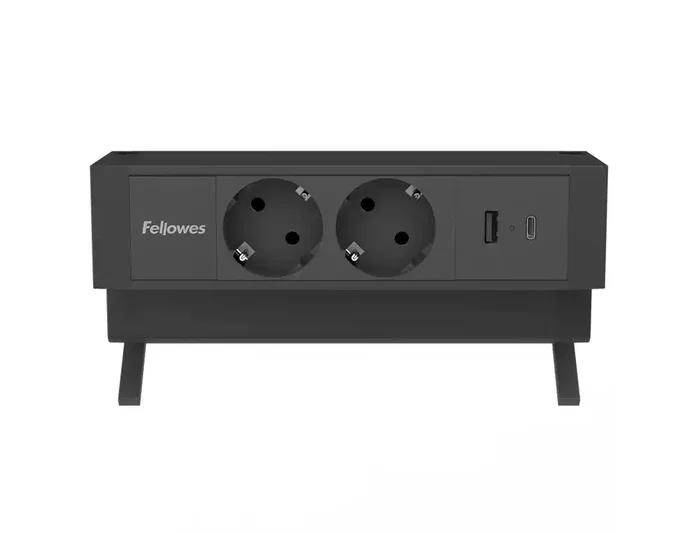 Fellowes Regleta de Sobremesa 100137182 con 2 Tomas y 2 Puertos USB, Negro