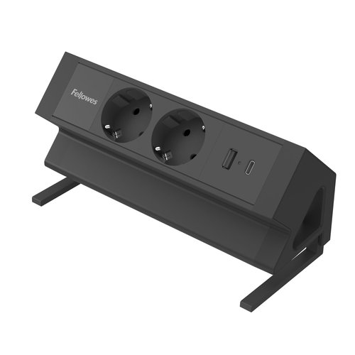 Fellowes Regleta de Sobremesa 100137182 con 2 Tomas y 2 Puertos USB, Negro