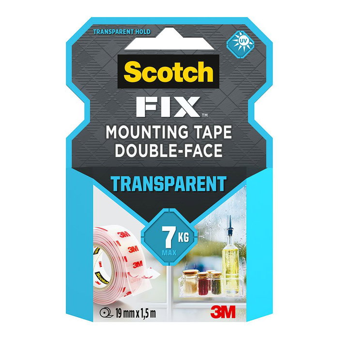 Scotch Cinta Doble Cara Montaje Transparente Máx 7 Kg 19mmx1,5m Scotch Cinta Doble Cara Montaje Transparente Máx 7 Kg 19mmx1,5m