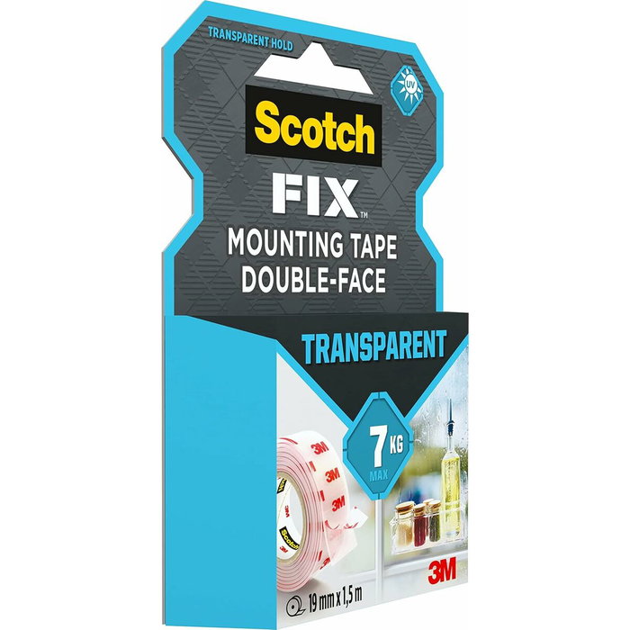 Scotch Cinta de montaje de doble cara transparente 19 mm x 1,5 m Scotch Cinta de montaje de doble cara transparente 19 mm x 1,5 m