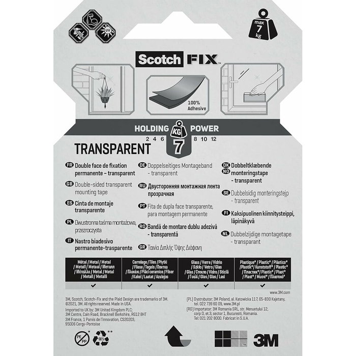 Scotch Cinta de montaje de doble cara transparente 19 mm x 1,5 m Scotch Cinta de montaje de doble cara transparente 19 mm x 1,5 m