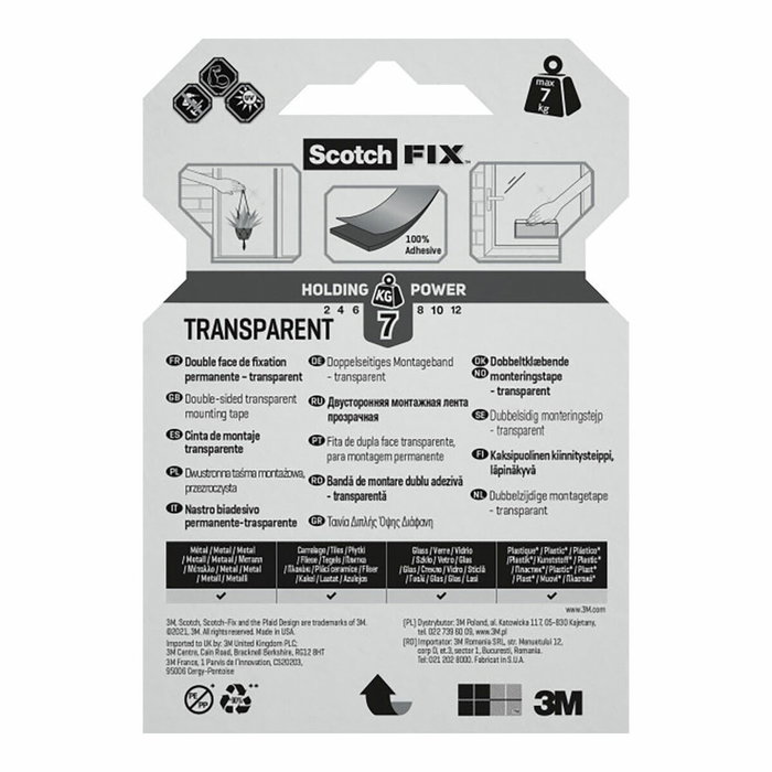 Scotch Cinta de montaje de doble cara transparente 19 mm x 1,5 m Scotch Cinta de montaje de doble cara transparente 19 mm x 1,5 m