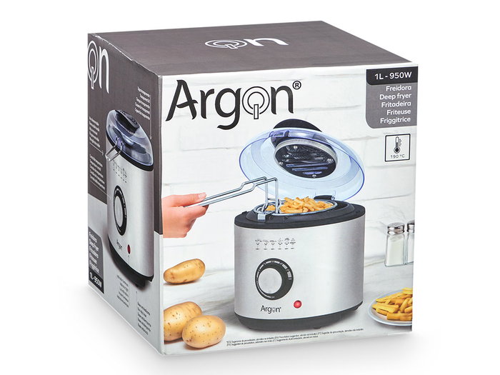 Argon Freidora Redonda Acero Inoxidable 950W 1000ml (1L) 20x20x21cm (Set de 6)