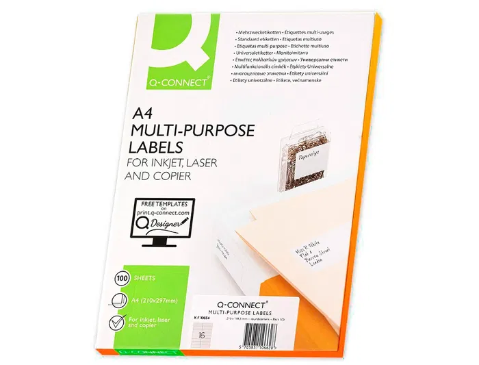 Q-connect KF10654 Etiqueta Adhesiva 105x37 mm para Fotocopiadora Laser Ink-jet, Caja 100 Hojas DIN A4