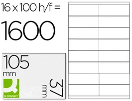 Q-connect KF10654 Etiqueta Adhesiva 105x37 mm para Fotocopiadora Laser Ink-jet, Caja 100 Hojas DIN A4