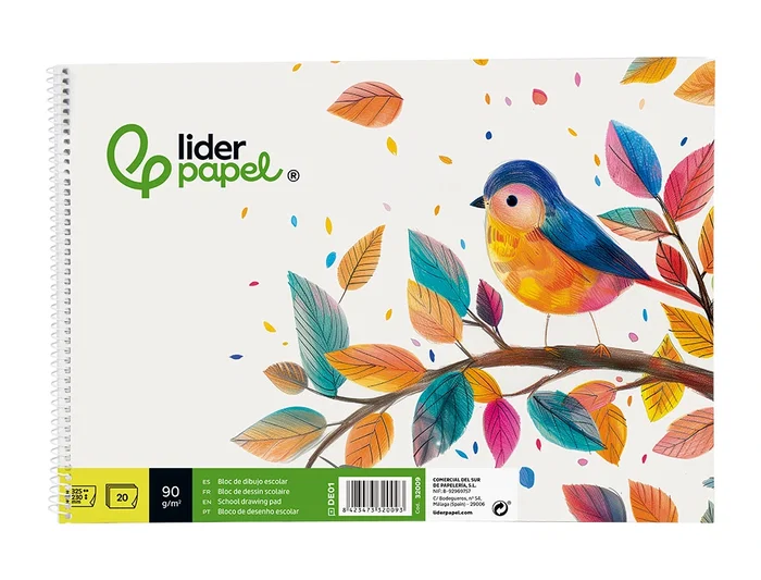 Liderpapel Bloc Dibujo Escolar Espiral 230x325mm 20 Hojas 90 gr/m² Sin Recuadro