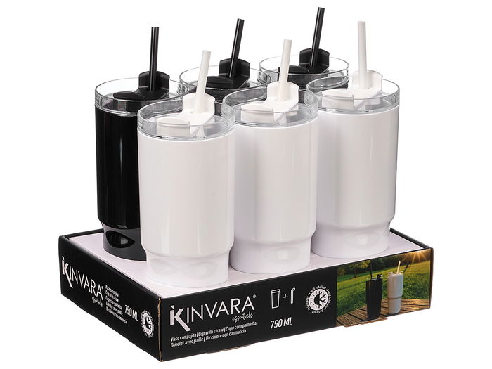 Kinvara Vaso Pajita 750ml Surtidos Blanco Negro 9x26x8.7cm (Set de 12)