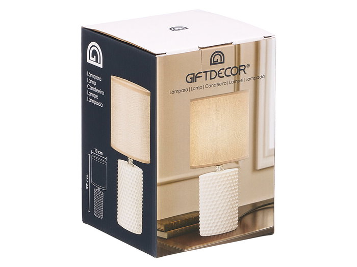 Giftdecor Lámpara Sobremesa Cilíndrica Relieve Blanca 13x27x13cm (Set de 12)