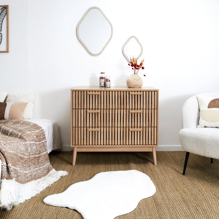 Home Deco Factory Cómoda Klaus 3 Cajones Natural 90x49x79 cm