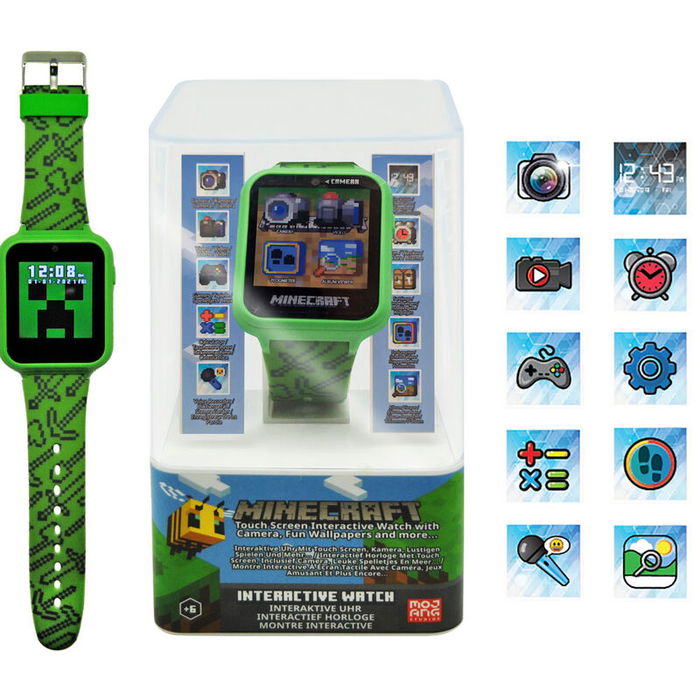 KIDS LICENSING Reloj inteligente oficial Minecraft con cámara selfie, grabadora de voz, alarma, cronómetro y calculadora para niños +3 años 12x8x8cm KIDS LICENSING Reloj inteligente oficial Minecraft con cámara selfie, grabadora de voz, alarma, cronómetro y calculadora para niños +3 años 12x8x8cm