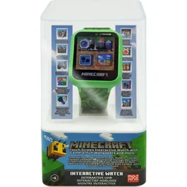 KIDS LICENSING Reloj inteligente oficial Minecraft con cámara selfie, grabadora de voz, alarma, cronómetro y calculadora para niños +3 años 12x8x8cm