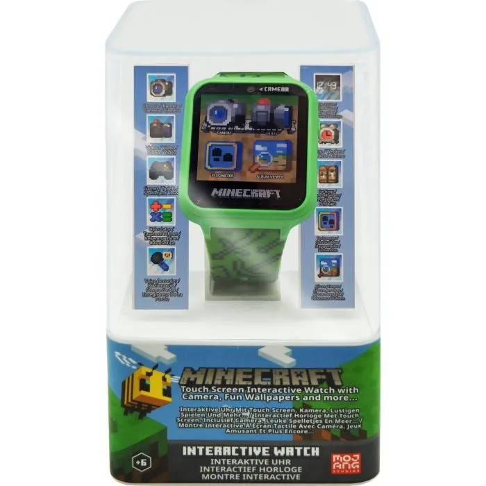 KIDS LICENSING Reloj inteligente oficial Minecraft con cámara selfie, grabadora de voz, alarma, cronómetro y calculadora para niños +3 años 12x8x8cm KIDS LICENSING Reloj inteligente oficial Minecraft con cámara selfie, grabadora de voz, alarma, cronómetro y calculadora para niños +3 años 12x8x8cm